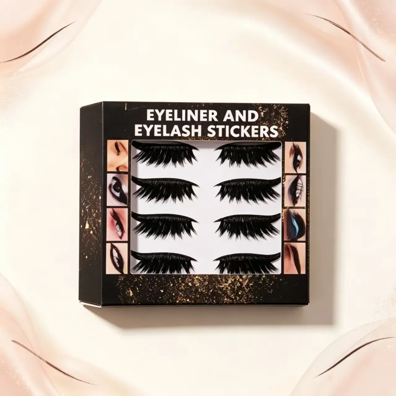 7-Color 3D Glitter Self-Adhesive Eye Makeup Stickers Set - Glue-Free Eyeliner False Lash Tape, Smooth Wipe Sparkly Eyeshadow Decor, Duoface Look Design, Handheld Mirror, Refill Container, Beauty Products for Party Wear