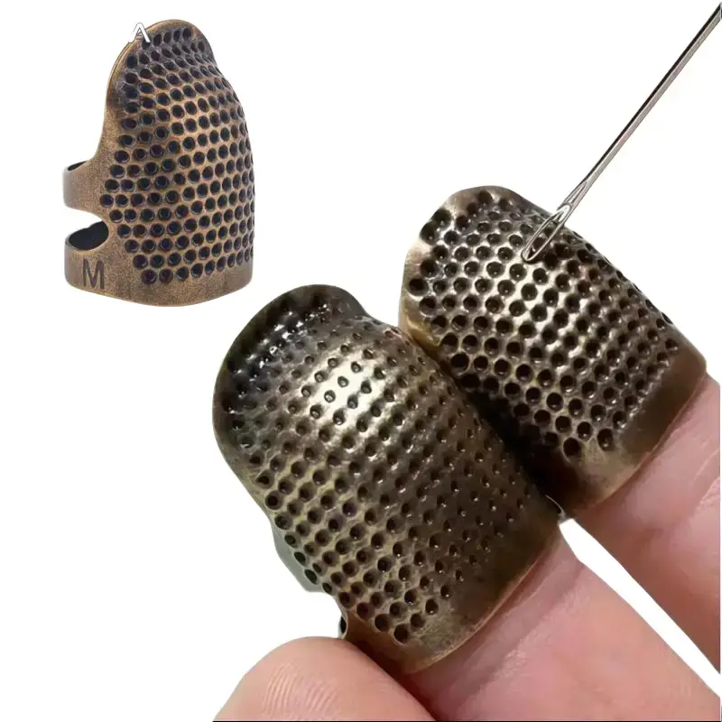 Unisex 4-Pack Copper Sewing Thimbles - Adjustable Fit, Customizable Metal Finger Protectors with Anti-Slip Grip for Embroidery, Versatile DIY Craft Use