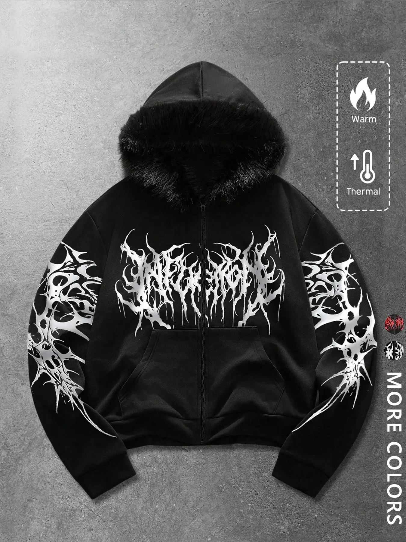 Unisex Y2K Gothic Angel Print Hooded Jacket, Hat with warm fleece lining, Fleece Lined, Zipper Design, Fitted, Street Fashion, Warm and Stylish, Outdoor and Daily Wear, Streetwear, Man, Sweatshirts, Tops