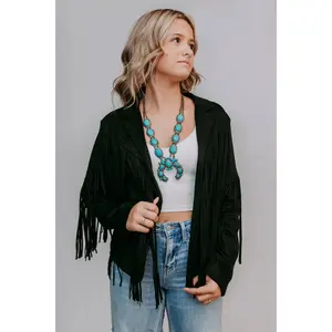 Deluxe Fringe Vegan Suede Jacket - no rhinestone