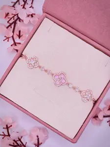 Rose Gold Plated Clover Bracelet, Pink Clover Bracelet, Sakura Clover Bracelet, Flower Bracelet