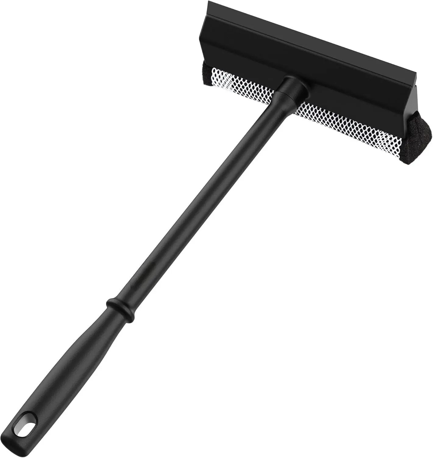 Durable 2-in-1 Glass Cleaning Tool, Professional Window Squeegee with Sponge and Rubber Blade Handle, Black