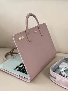 Women's Laptop Bag with Handle - Elegant Pink Synthetic Leather-like Laptop Case, Scratch-Resistant Protective Sleeve Compatible with MacBook, Lenovo, Xiaomi, Huawei - Lightweight Design for Office, Travel, School ,Cute Laptop Bag, Smooth Texture Finish
