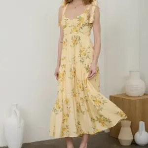 Margaret Honey Floral Midi Dress – Yellow Spring & summer Dress