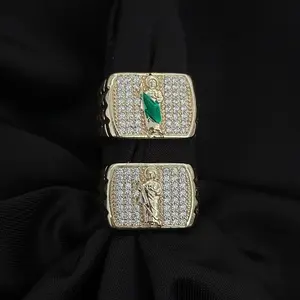 Adjustable Gold Plated Men's Ring in White or Green