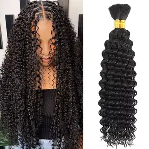 High Quality 100% Real Human Hair Bulk for Braiding 100G/Bundle Deep Wave Natural Black CurIy Indian Raw Remy Hair Extension