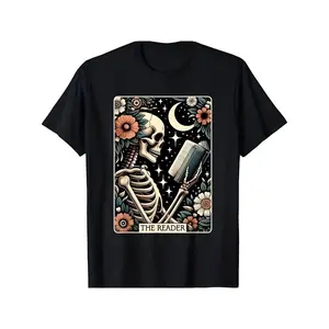 Funny [Fast Arrival] The Reader Tarot Card Skeleton Reading Book Bookworm Bookish T-Shirt for Men Women, Christmas Halloween Thanksgiving day Gift
