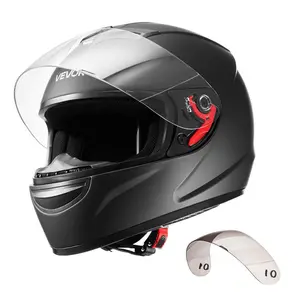 VEVOR Motorcycle Helmet, Full Face, Adult Motocross Dirt Bike Helmet with Tinted and Clear Dual Visor, Motorbike Racing Street with Detachable Liner for Men Women, DOT Approved, (Matte Black, L)