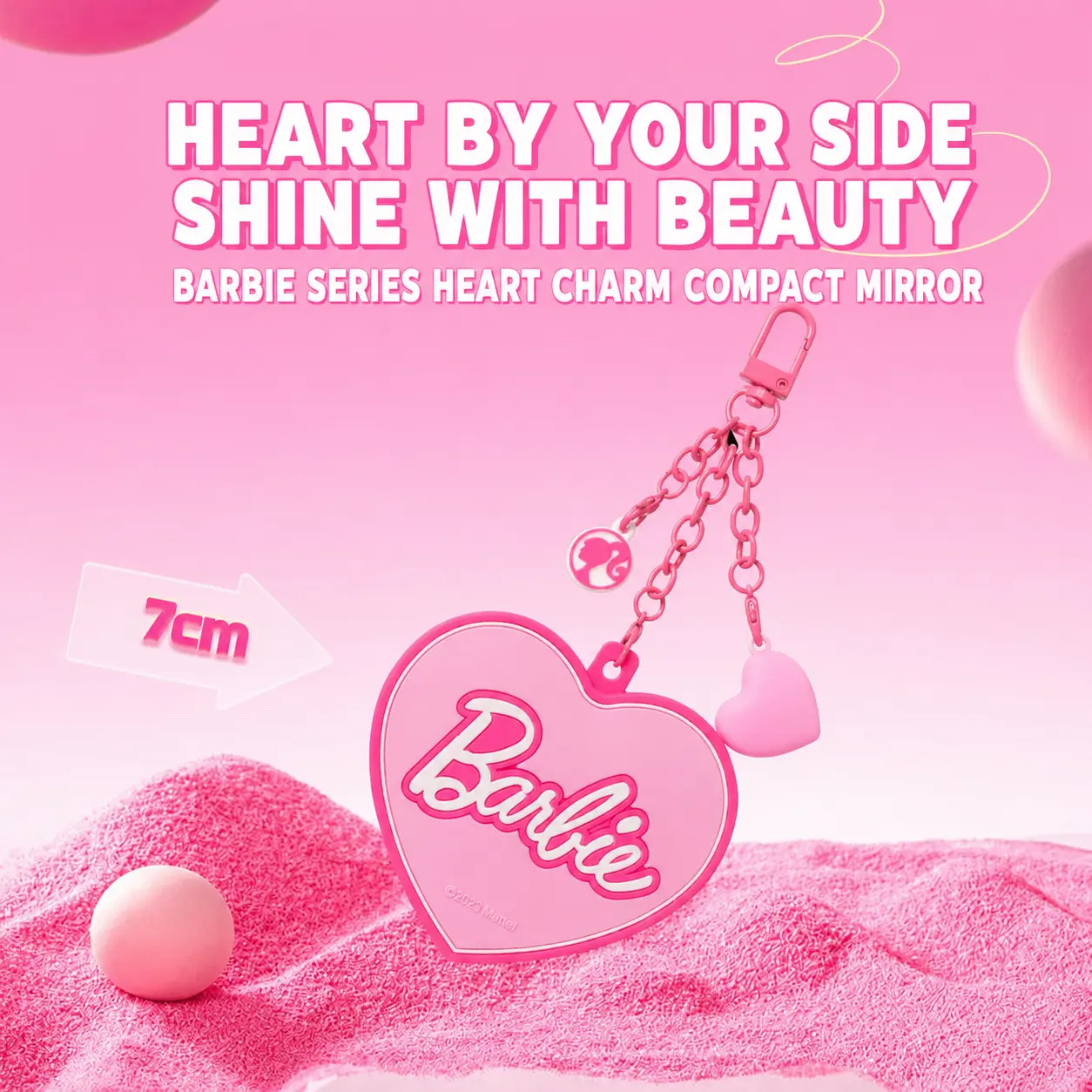 MINISO x Barbie Heart Compact Mirror Keychain - Cute Portable Bag Charm for Purses, Backpacks, Travel Touch-Ups