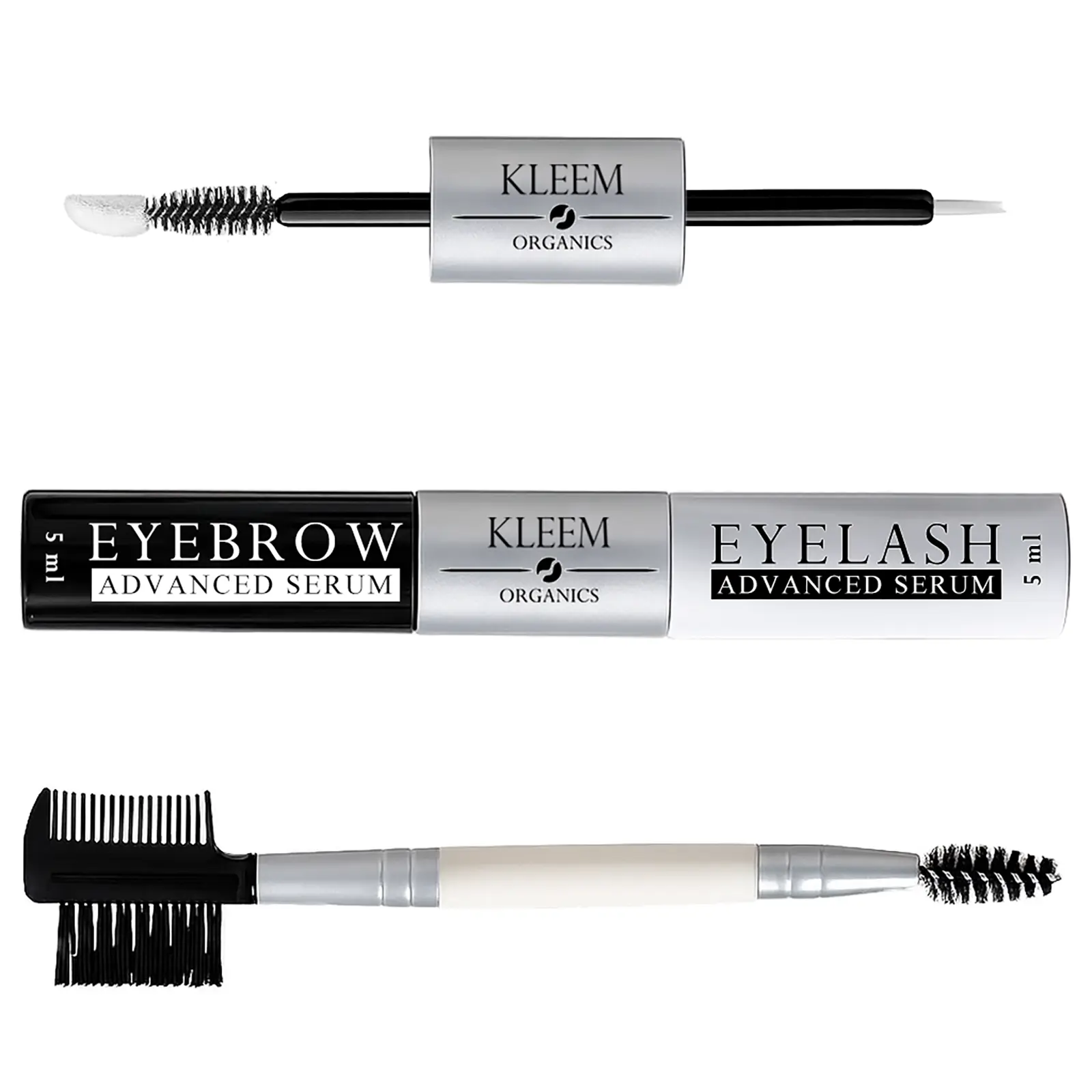Kleem Organics Eyelash & Eyebrow, Enhancing Serum Set, 3 Piece Set