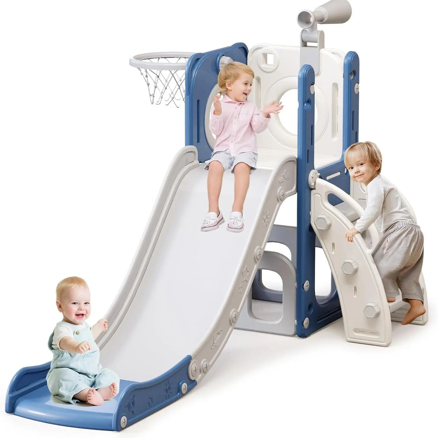 6-in-1 Toddler Slide,Kids Slide Playset for Toddler,Indoor Outdoor Slide Toddler Playset with Ball & Hoop, and Non-Slip Steps,Gift for Boys and Girls 1-5 Years，kids play equipment