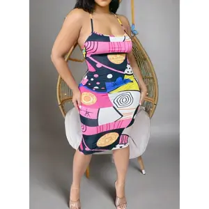 Abstract Spaghetti Strap Dress