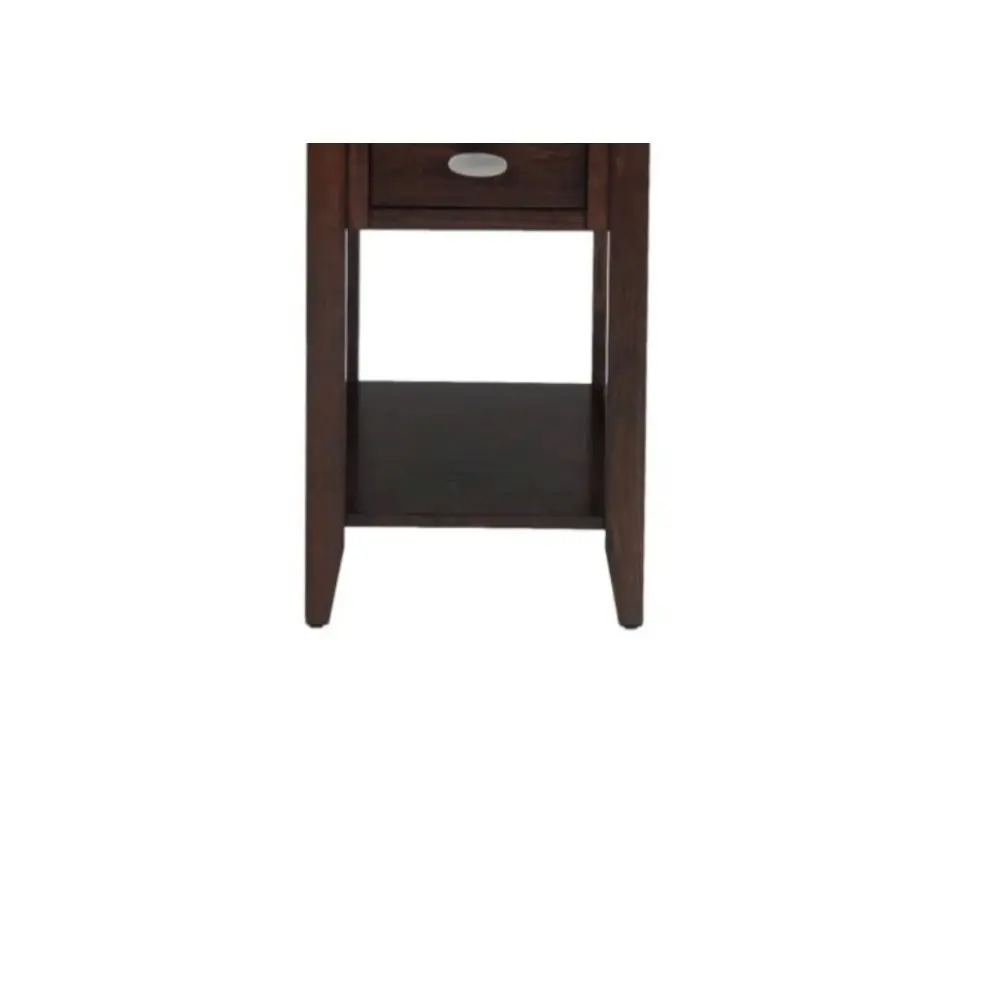 Merlot Warm Finish Chairside Table - Traditional Classic Indoor Furniture with Compact Footprint and Storage Drawer