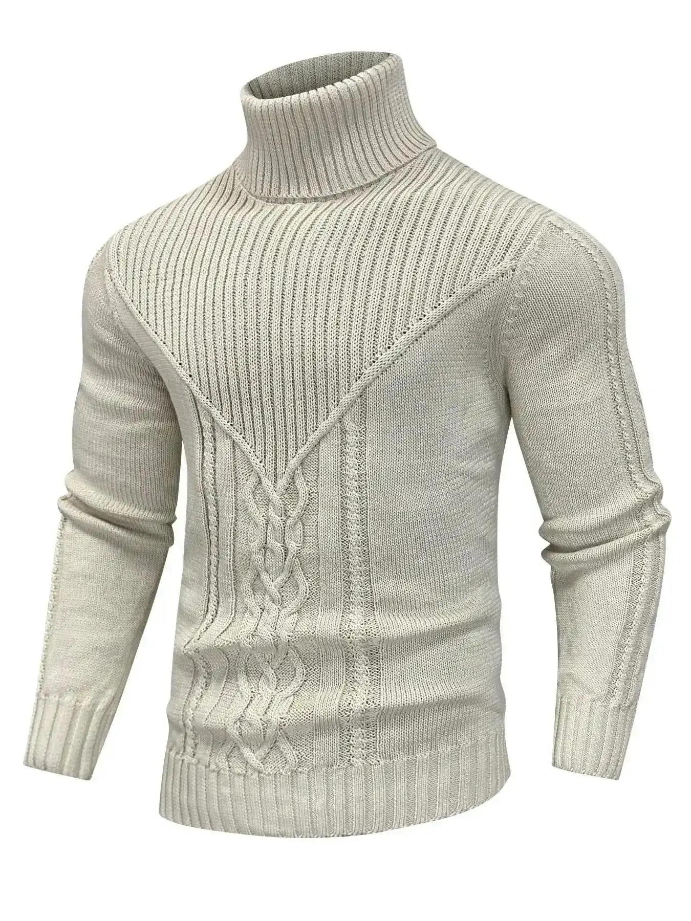 Men's Solid Color Textured Turtle Neck Sweater, Regular Fit Casual Long Sleeve Jumper for Fall & Winter, Men's Knitwear for Daily Wear, Knit Pullover, Classic, Modern, Relaxed, Breathable