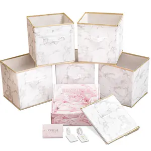 Storage Cubes Organizer Bins - 11 inch Foldable Bins, Closet Shelf Baskets, 6-Pack, Marble