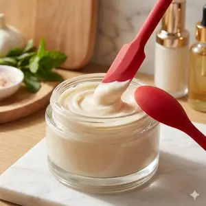 Multi-Purpose Silicone Spatula Scraper: Kitchen Baking & Makeup Dual-Use Tool, Nonstick Baking Tool, Non-Slip Portable Jar Scraper, Cosmetic Scoop Cleaner, Dishwasher Safe, No-Residue Container Cleaner, Outdoor Cooking Essential