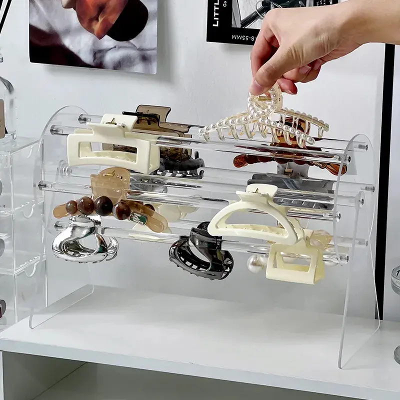 Acrylic claw clamp storage rack, Acrylic Organizer, Acrylic Storage Holder, 360-degree rotating hairpin stand, dressing table, wall and bedside table storage rack, Adjustable Racks, suitable for women and girls