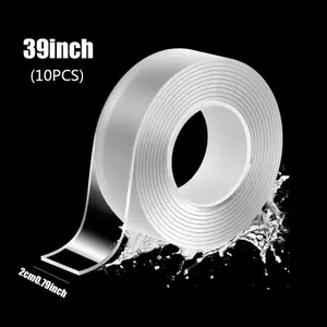 10pcs 39inch-197inch Ultra-strong Nano Tape Clear Removable Extra Strong Sticky Strip Heavy-duty Two Side Tape Width 0.79 in