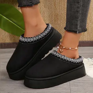 Women's Slippers Faux Leather Suede Platform Fuzzy Cozy Slip-On Snow Boots Winter for Outdoor Indoor Walking Shoes Footwear