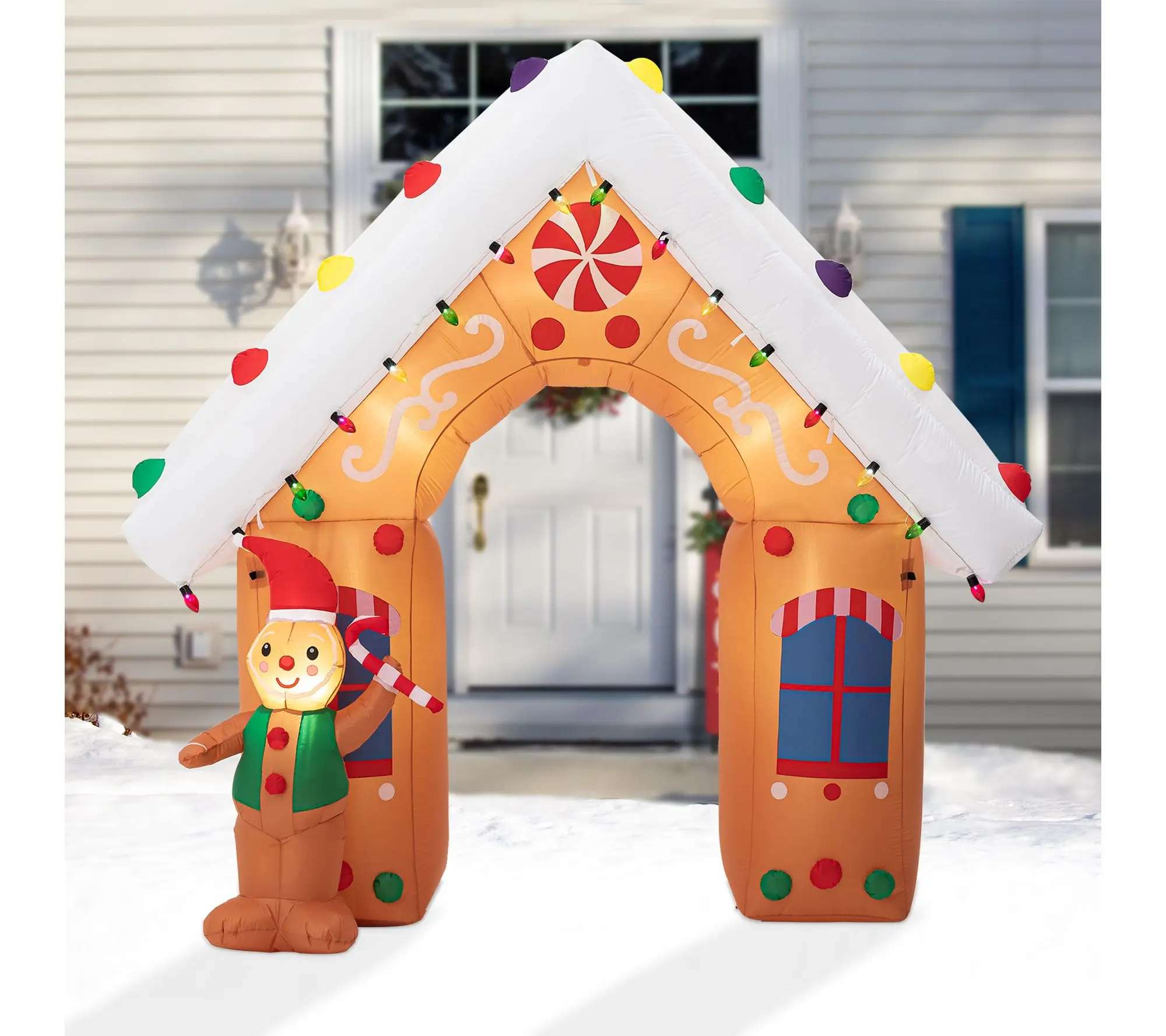 Glitzhome 8FT L ED Indoor Outdo or Gingerman Ho use Inflatable