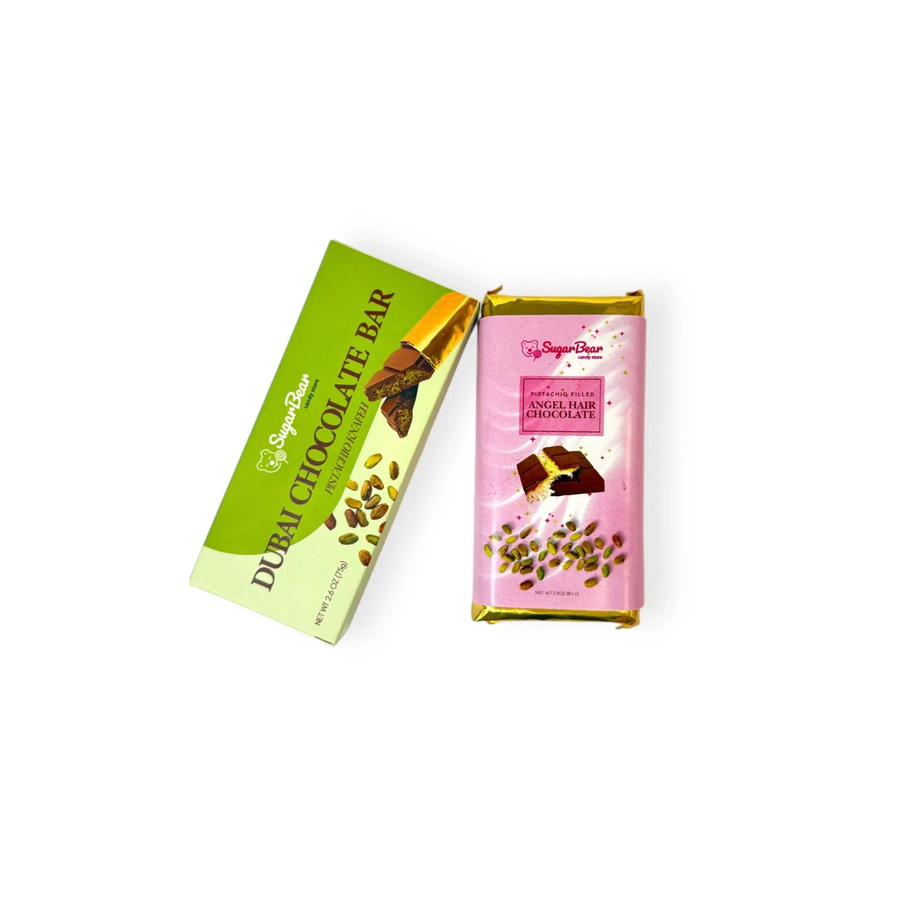 Trend Chocolate Duo 2.0: Milk Angel Hair Chocolate Pistachio Filled  & Dubai Chocolate Bar viral dubay Snack Cocoa