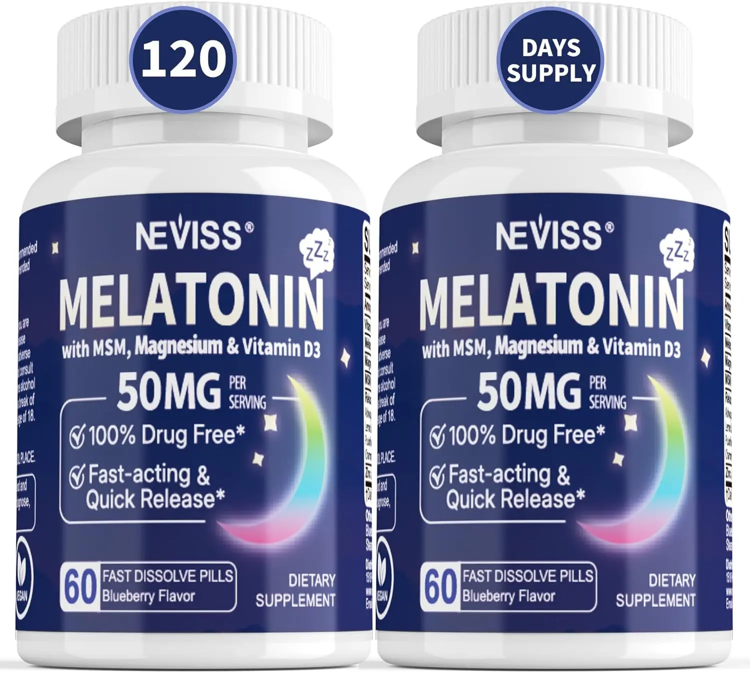 50mg Melatonin Supplement for Adults - Extra Strength 9-in-1 Fast Dissolve Sublingual, Blueberry Flavor, Immunity-Boosting, with Magnesium Glycinate, Vitamin D3, Ashwagandha, Lemon Balm, Chamomile, Sugar-Free, Vegan, 120 Tablets