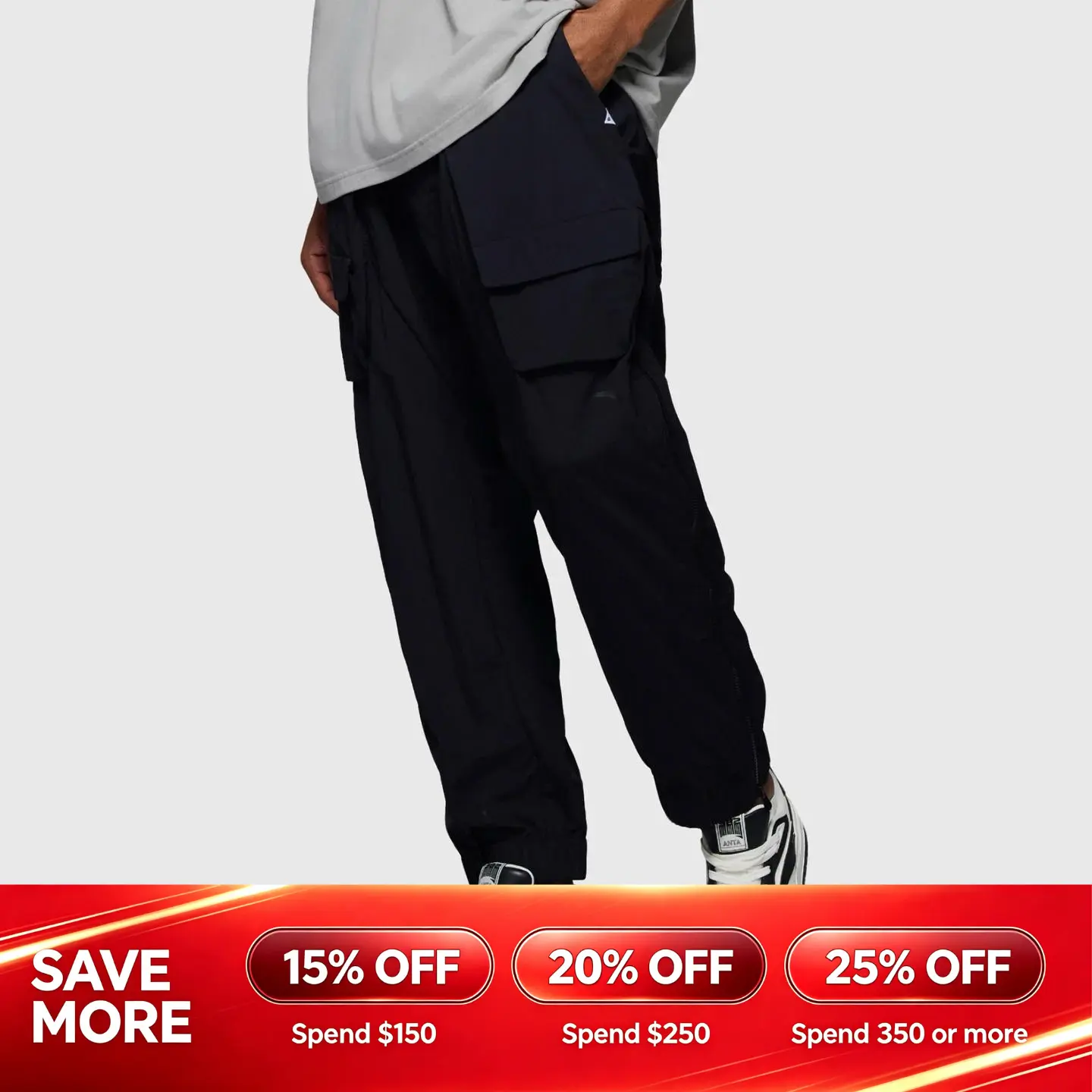 [Back to School] ANTA UNISEX Hélà Kyrie Ivring Woven Track Pants Black Brown Nylon Street Style Plain Pocket BTS