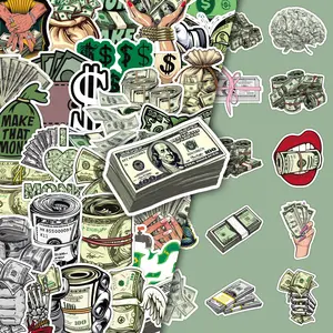 50-Pack Dollar Bill Stickers - Creative Cartoon Doodle Decals Accessories for Journals, Phone Cases & Notebooks (Funny Money Design, Graffiti Art Style)