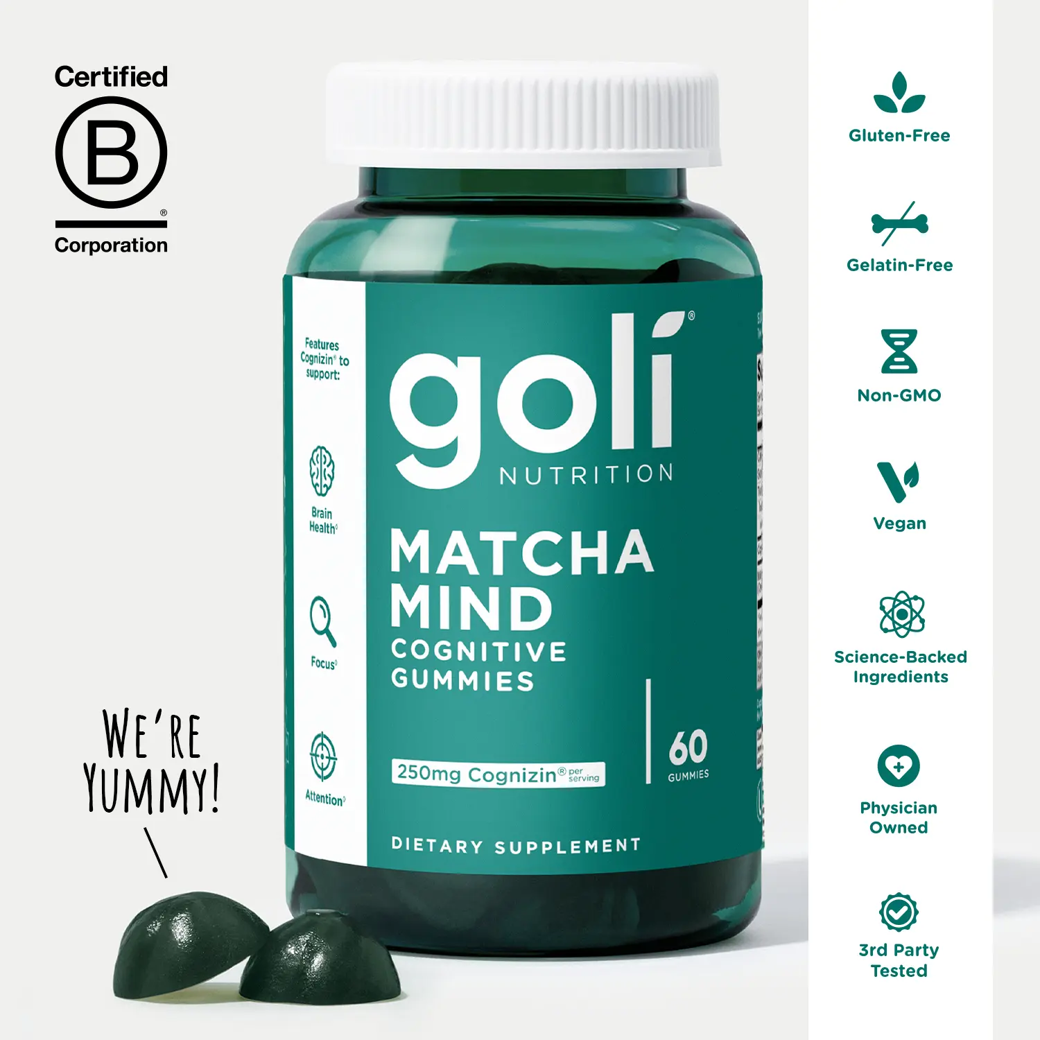 Goli Matcha Mind Gummies - Green Tea Leaves Powder with Cognizin for Focus, Attention and Brain Health, Vegan, Non-GMO, Gluten-Free & Gelatin Free Goli Matcha Mind Gummies - Green Tea Leaves Powder with Cognizin for Focus, Attention and Brain Health, Vegan, Non-GMO, Gluten-Free & Gelatin Free