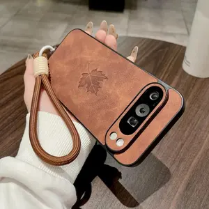 For Google 9A Case Fashion Maple Leaves PU Leather Case for Google 8 7 9 Pro XL Pixel 8A 7A Soft Shockproof Lanyard Chain Cover