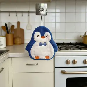 Penguin bow tie absorbent, quick-drying, hangable hand towel; a bathroom essential, stain-resistant, multi-purpose towel.