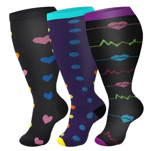 3 Pairs Wide Calf Unisex Calf Compression Socks 20-30 mmHg Design Daily Sport & Travel Comfort
