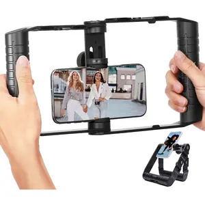 SPR-20 Foldable Smartphone Video  Cage with Cold Shoe Mounts for Microphone or LED Light - Vlogging Mount Compatible with , Android - Smartphone Video Stabilizer Grip - Filming Equipment