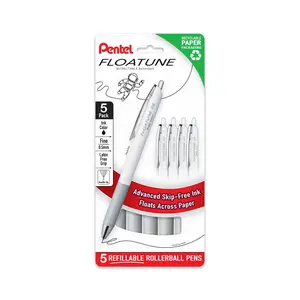 Pentel Floatune Retractable Rollerball Pen - 0.5mm Fine Point, Skip-Free, Matte Plastic, Minimalist, Assorted Ink, 5-Pack - Office School Supplies, Stationery for Computers & Office Equipment Use, Stationery Office Supplies