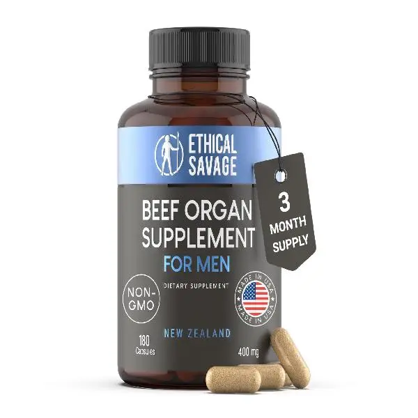 Beef Organ Supplement for Men | Grass-Fed Testicle, Blood, Liver, Heart & Bone Marrow | Primal Energy, Stamina & Daily Performance | 90-Day Supply
