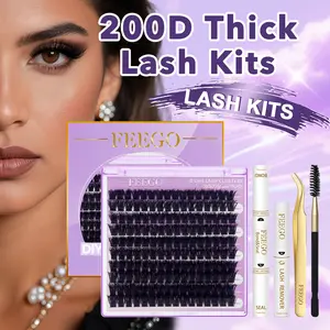 FEEGO Voluminous Eyelashes Lash Clusters 160 PCS 10-20mm Volume Lashes Kit Eyelash Clusters D Curl Cluster Eyelash Extensions Wispy Cluster Lashes Reusable Individual Thick Lash DIY at Home