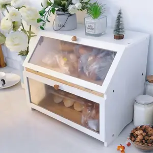 HOMEKOKO Double Layer Bread Box for Kitchen Countertop, Large Capacity Wooden Bread Bin for Kitchen Counter, Bread Storage for Home Decor, Kitchen Organiser, Pantry Storage Containers