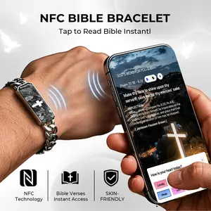BELELA Men's Stainless Steel Scripture Bracelet — Features NFC "Tap-to-Pray" technology for instant access to daily scriptures, audio, and devotional content via smartphone; faith-themed jewelry, ideal as a personalized gift for a husband. men copper pure