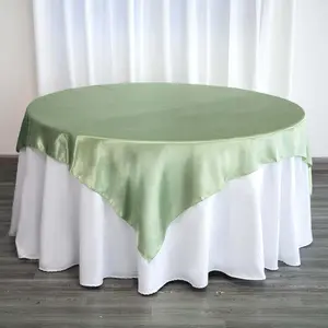 Satin Table Overlay 72"x72" Sage Green - Wrinkle Resistant & Smooth Table Topper
