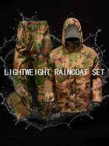 Waterproof raincoat and pants set, suitable for mountaineering, hiking, hunting, lightweight waterproof outdoor raincoat, foldable with storage bag, ultra light and breathable hiking rain gear set
