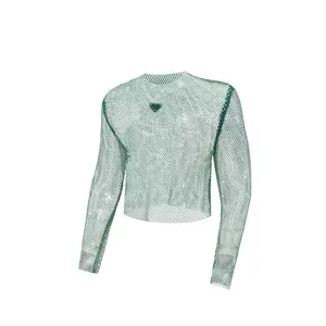 Emerald MCE rhinestone long sleeve crop top