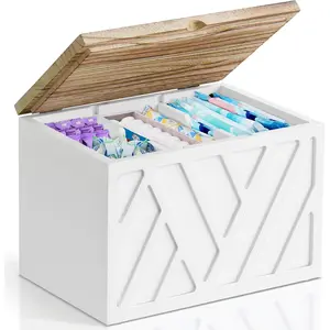 Tampon Holder for Bathroom Decor, Feminine Product Organizer with Lid, Shark Week Tampon Storage, Wood Pad Organizer for Toilet, Bathroom Accessories Box for Girl Stuff