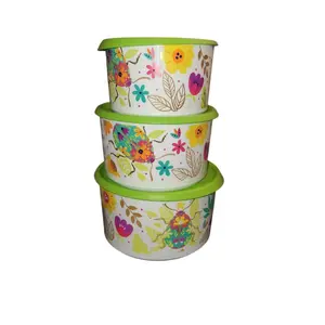 One Touch Canister Floral 3pc - Colorful Design with Pink Lid, Ideal for Bottles and Tin