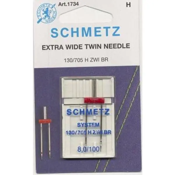 Genuine Schmetz Twin-Triple Needles 1734 (8.0mm/100, Size 130/705 h Type) 100-Pack for Household Sewing Machines - Clean Stitches, Decoration, Parallel Rows, Hems