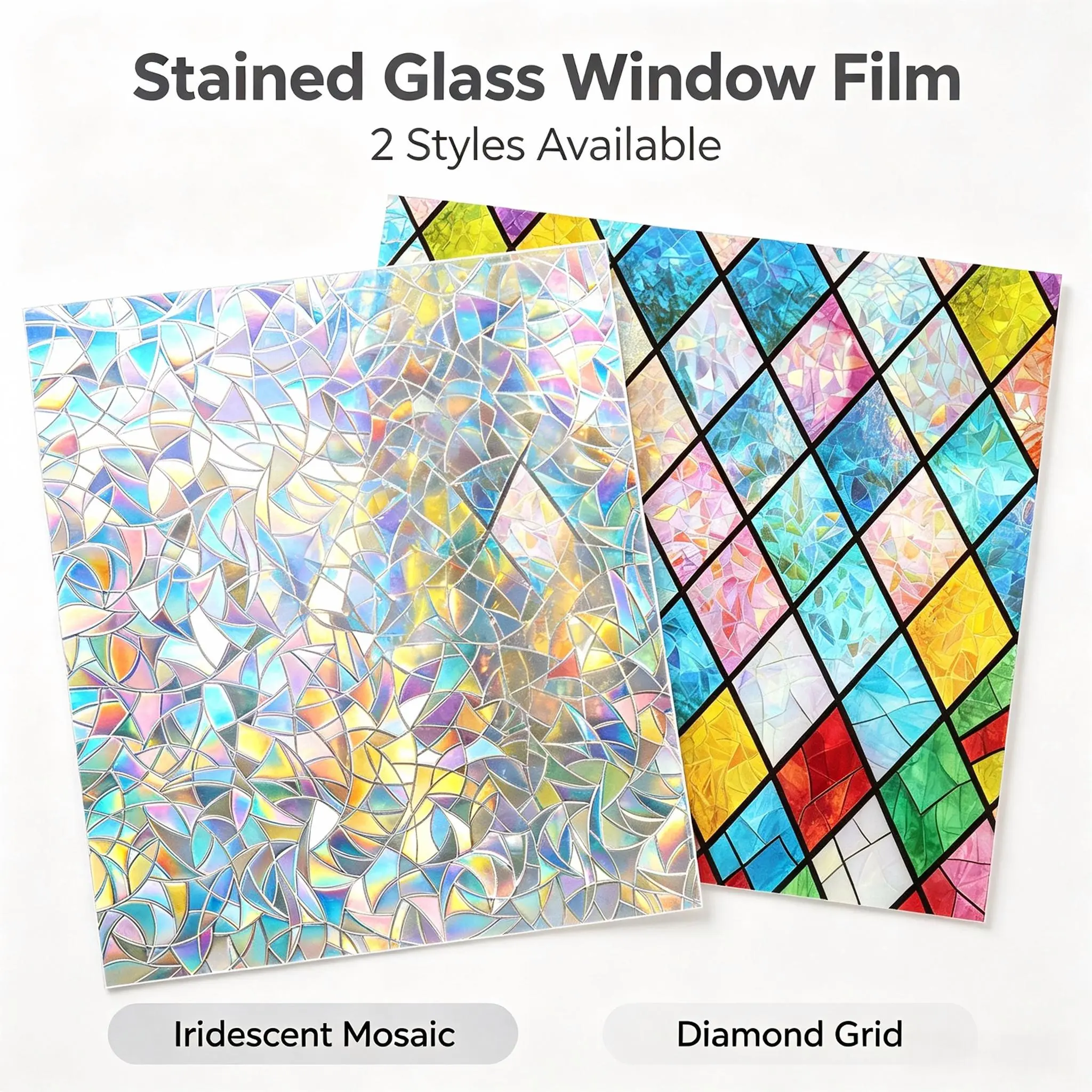 Window Privacy Film Rainbow Film Decorative Window Sticker, 3D Static Stained Glass Film for Home Thermal Control Non-Adhesive, Reusable, 17.5x78.7 inches