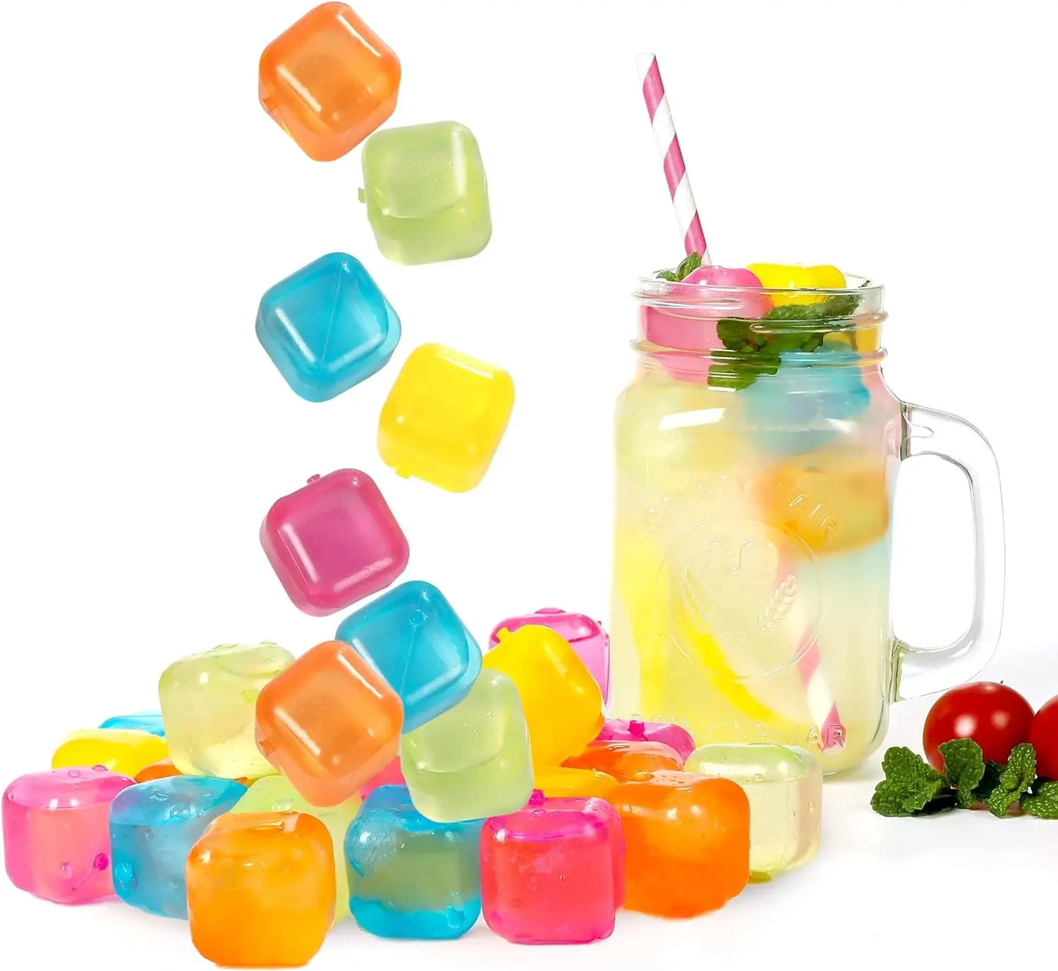 Reusable Plastic Ice Cubes 25 Pack Colorful Refreezable Ice Cubes for drinks, Whiskey, Vodka or Coffee, Washable Non-Melting Ice Cubes Non-Diluting
