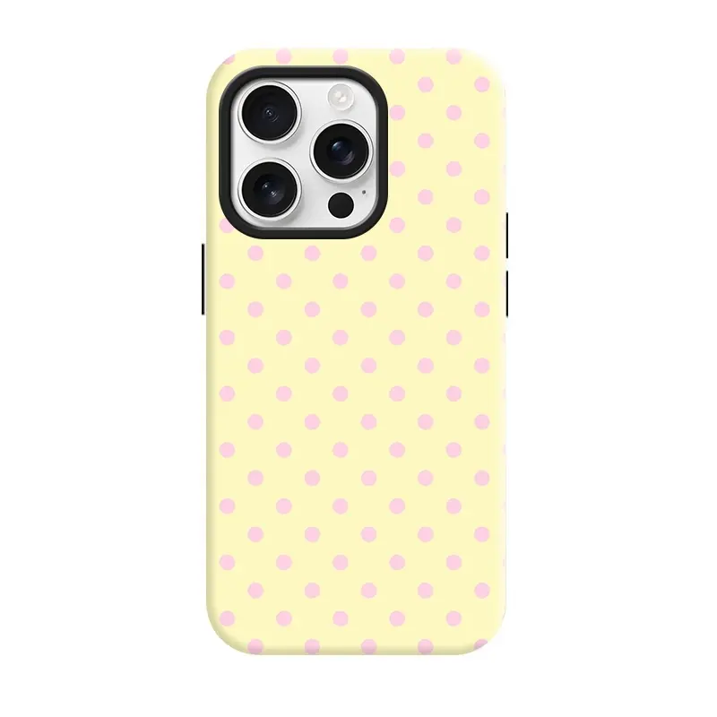 Spring Colorful Polka Dots Striped Shockproof Phone Case Pastel Blue Kawaii Korean Style Cover for iPhone 11-17 PRO MAX  Anti-Slip Anti-Yellowing 2-in-1 Hard PC