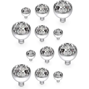 12PCS 14G Grade 23 Titanium Dermal Anchor Tops Internally Threaded Clear Gem for Women Men