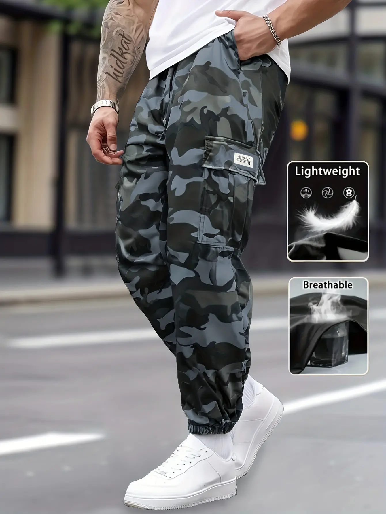 Men's Workwear Camo Print Pants - Army-Themed, Baggy, Multi-Pocket Carry Ease Retro Loose Jogger Trousers for Outdoor Hiking, Daily Ready, Baggy Camo Men's Pants, Loose Jogger Ease