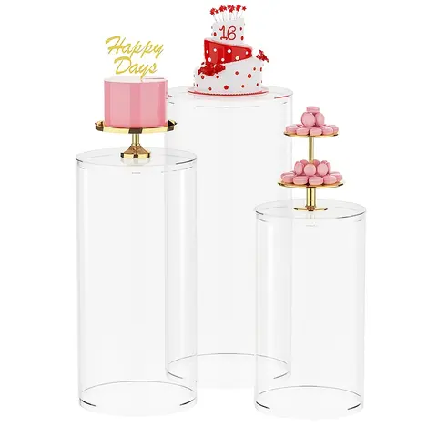 3Pcs Clear Large Round Cake Stand Set, Column Base for Party, Display Plinth Post for Weddings Birthday Parties Art Decoration, Cake Stands For Party, Round Stands
